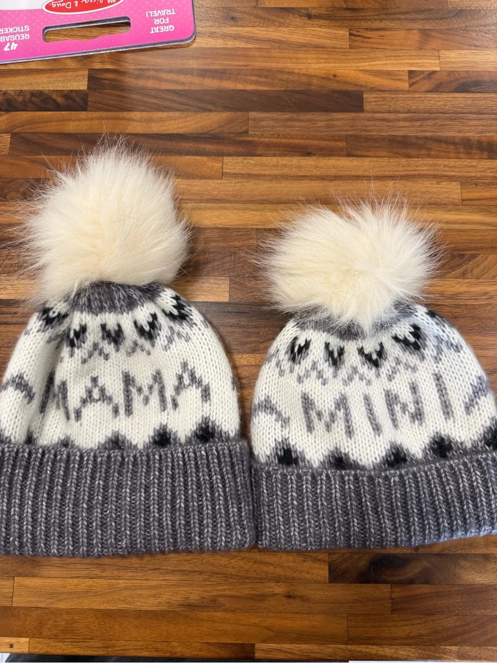 Mama & Mini Knit Pom Beanie Set - Grey and White